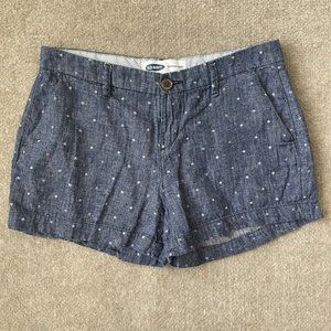 Old Navy Shorts Womens 2 Blue White Polka Dot Linen Cotton Blend 3" Inseam